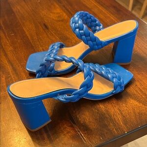 Braided Strappy Block Heel Sandals - Blue